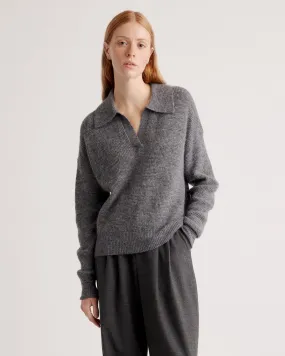 Baby Alpaca-Wool Waffle Stitch Polo Sweater