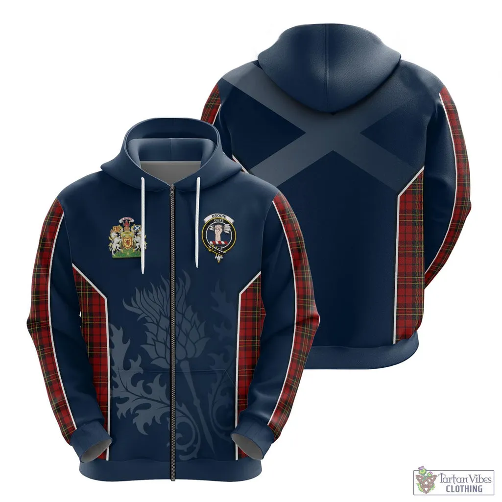 Brodie Tartan Hoodie with Family Crest and Scottish Thistle Vibes Sport Style