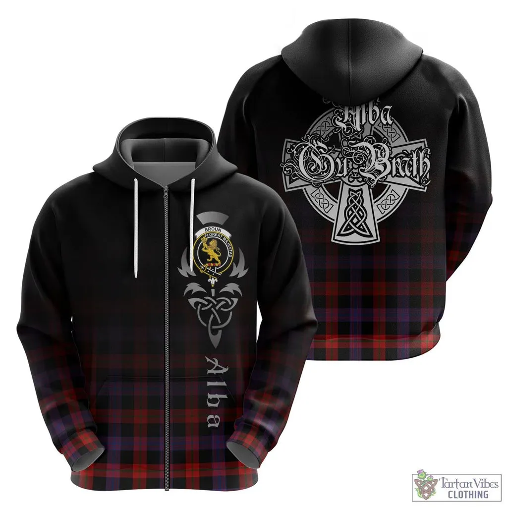 Broun Modern Tartan Hoodie Featuring Alba Gu Brath Family Crest Celtic Inspired