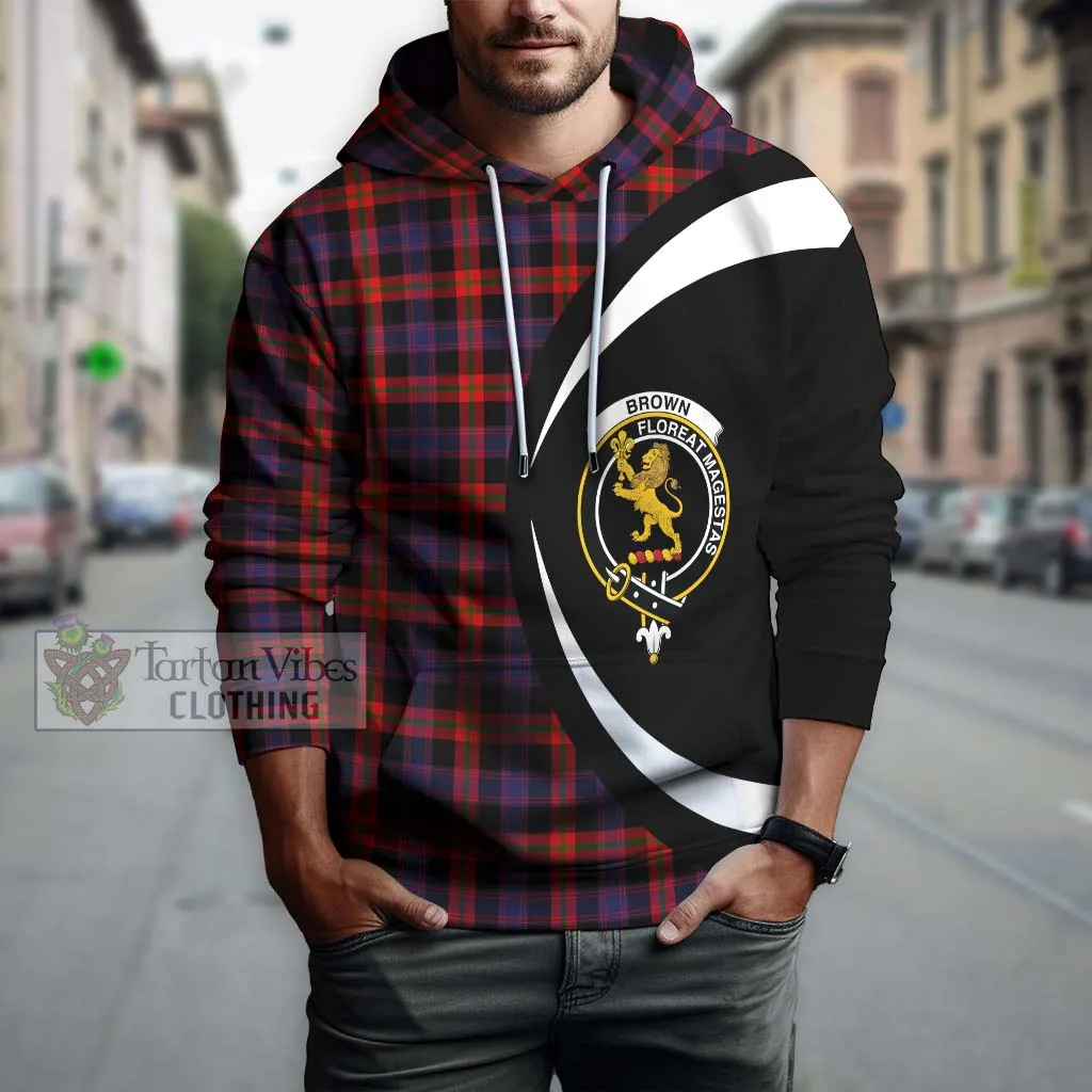 Brown (Broun) Tartan Hoodie with Family Crest Circle Style