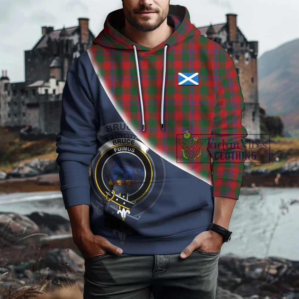Bruce Old Tartan Hoodie with Personalised National Flag and Family Crest Half Style