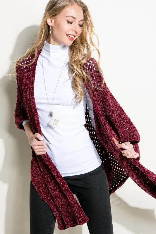 Cardigan Burgundy Cape Poncho