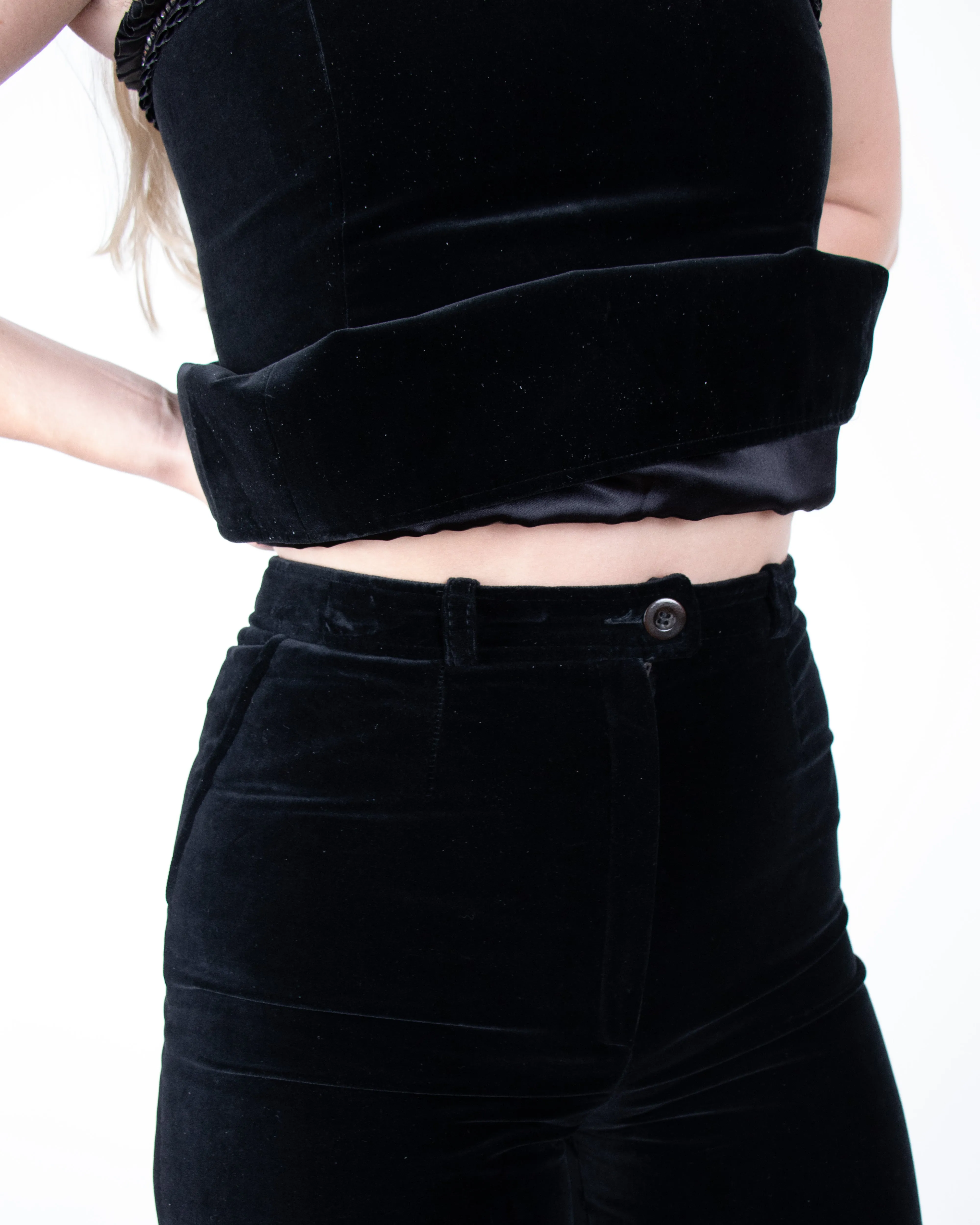 Early 1980s Yves Saint Laurent Black Velvet 2-Piece Ensemble XS/S