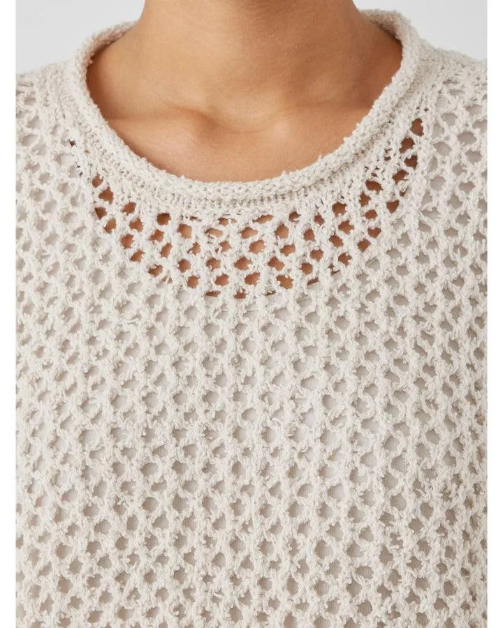 Eileen Fisher Cotton Crochet Knit Mesh Pullover