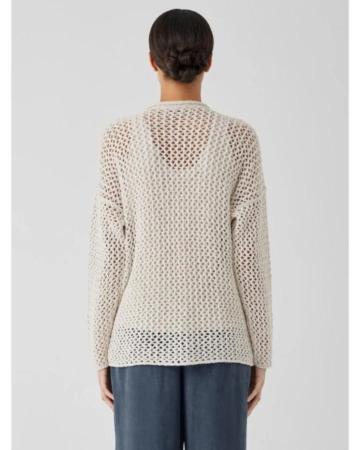 Eileen Fisher Cotton Crochet Knit Mesh Pullover