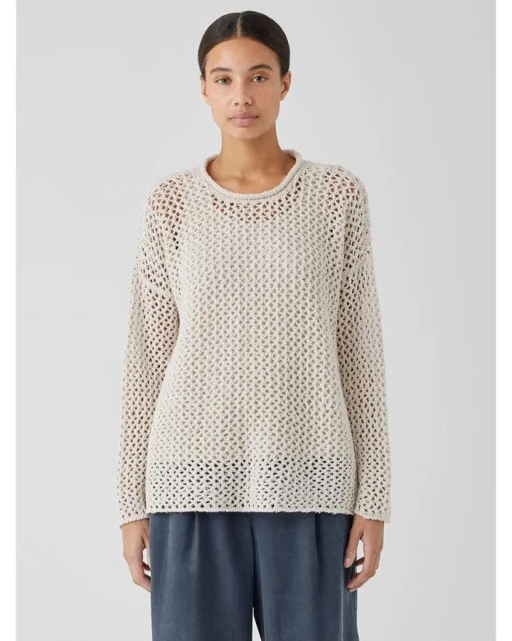 Eileen Fisher Cotton Crochet Knit Mesh Pullover