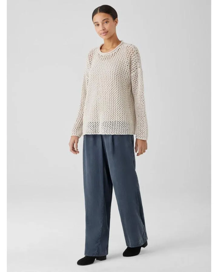 Eileen Fisher Cotton Crochet Knit Mesh Pullover
