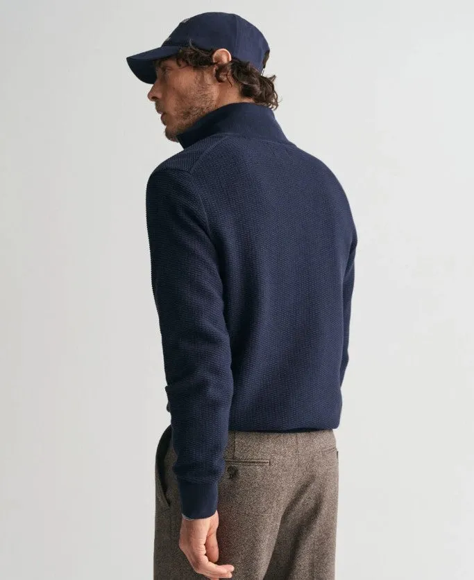 GANT - Cotton Micro Textured Half Zip, Evening Blue