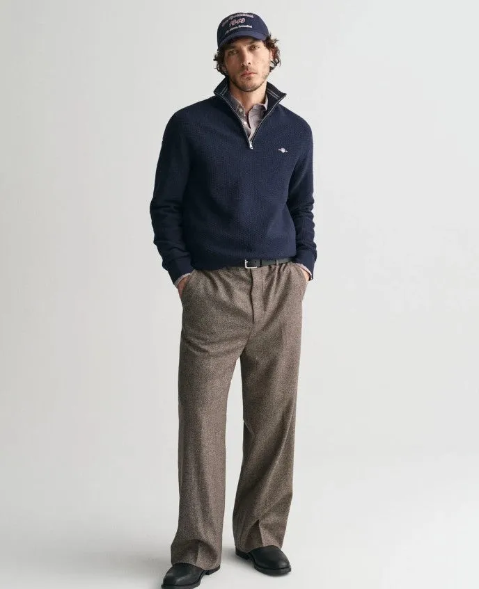 GANT - Cotton Micro Textured Half Zip, Evening Blue