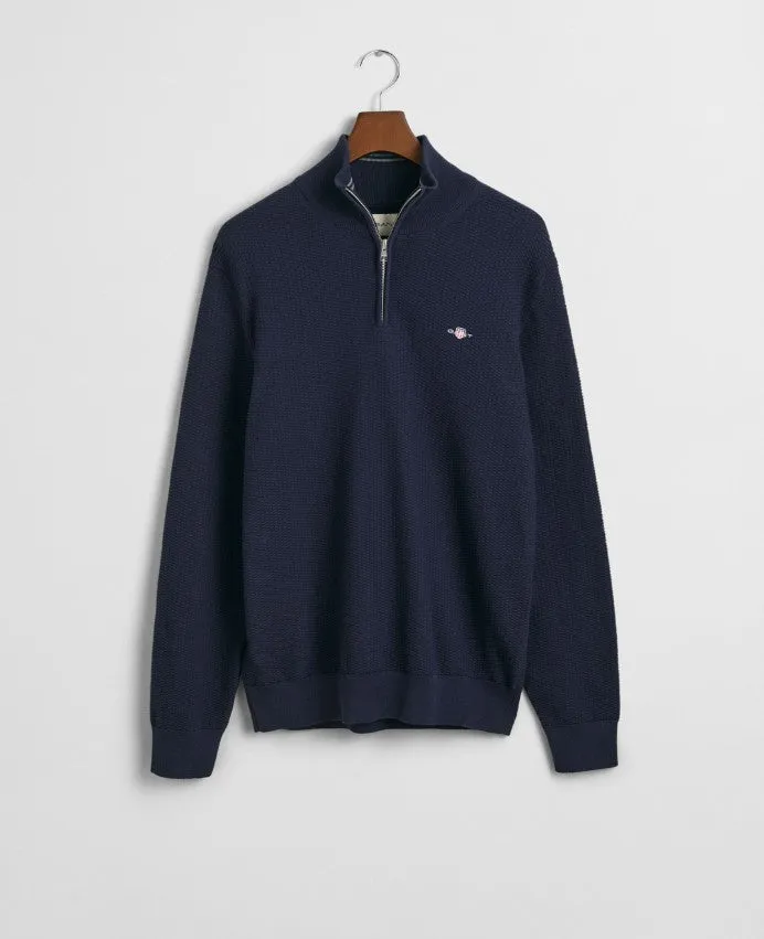 GANT - Cotton Micro Textured Half Zip, Evening Blue