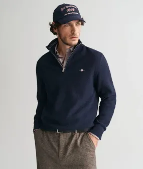 GANT - Cotton Micro Textured Half Zip, Evening Blue