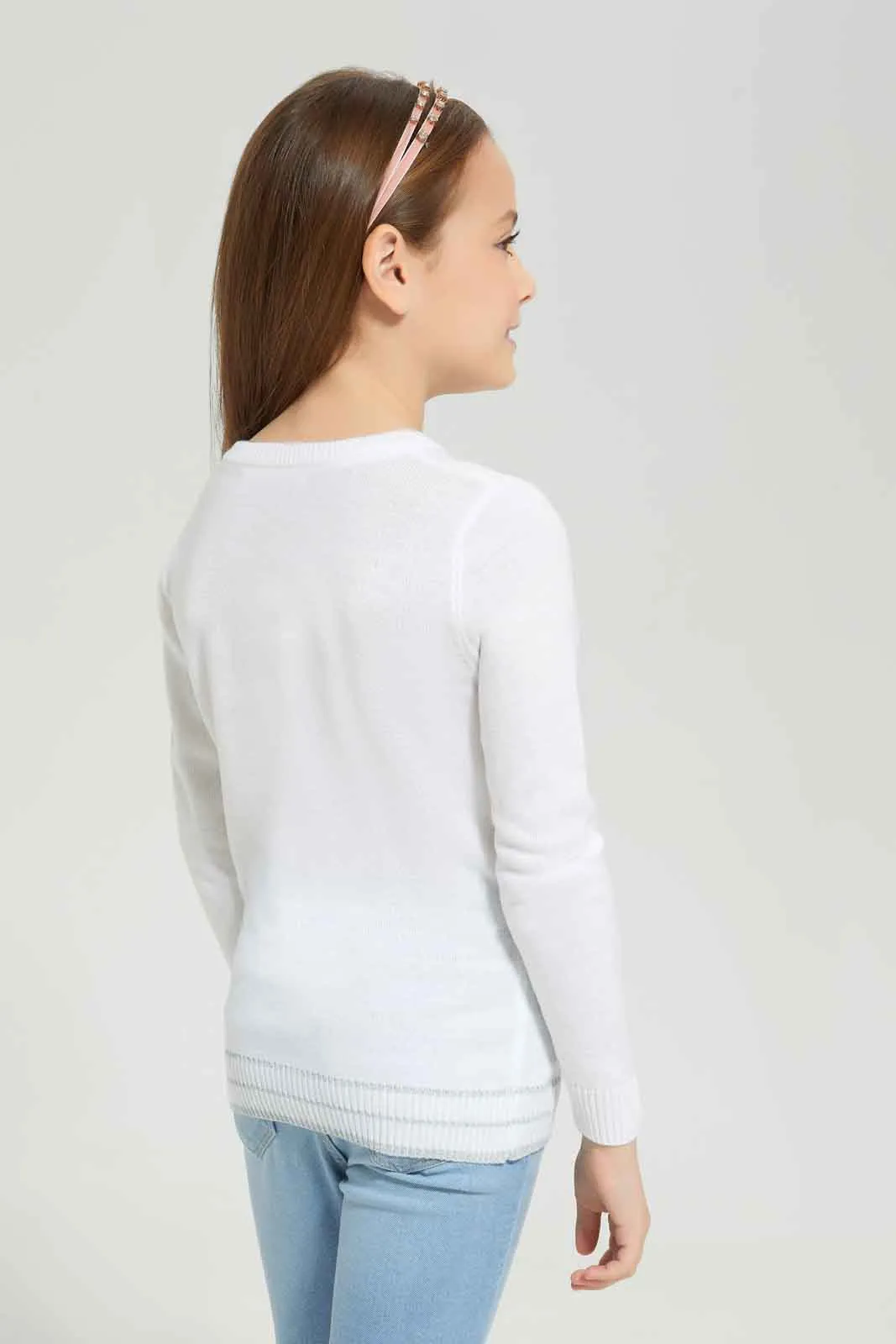 Girls Cream Embellished Pullover