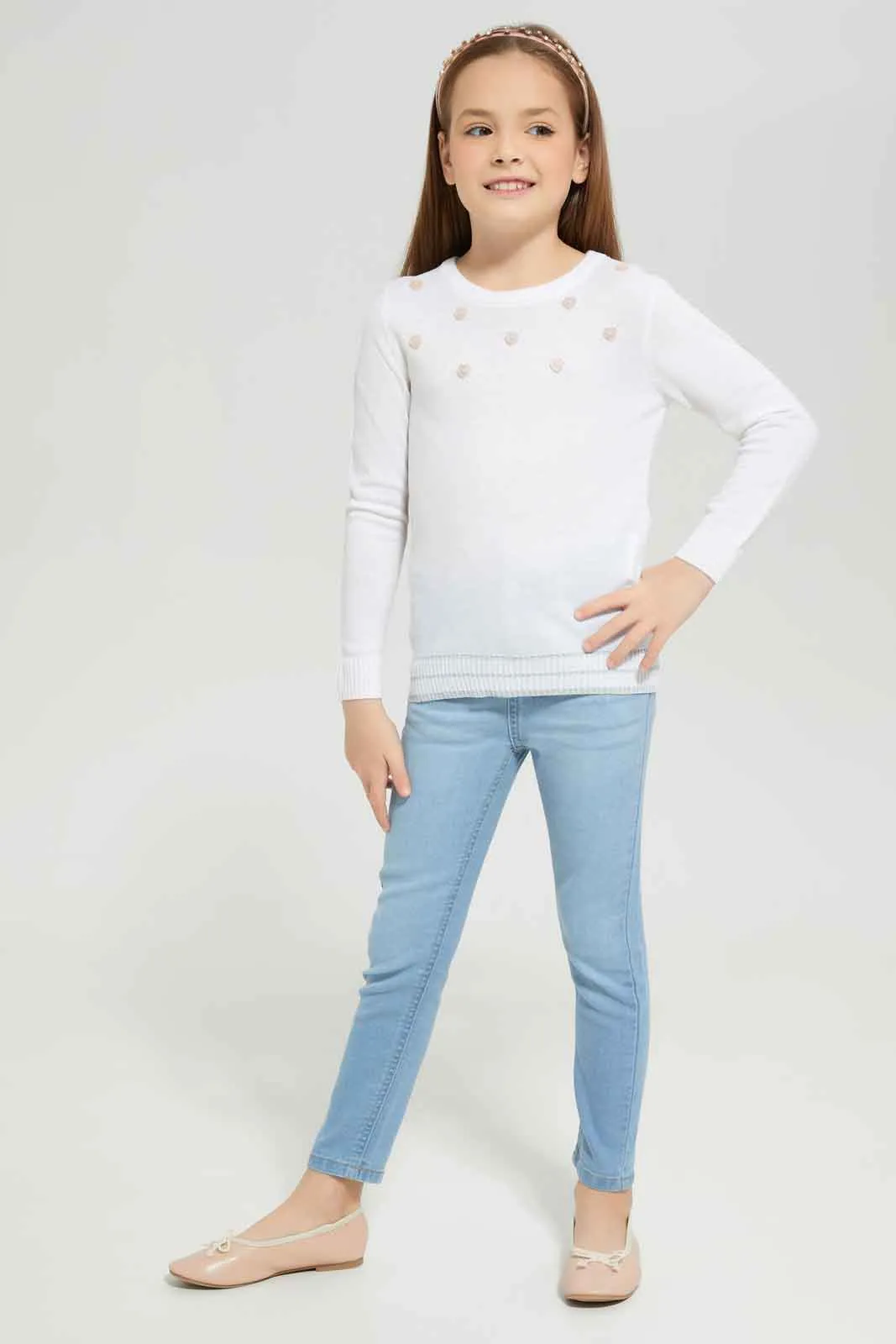 Girls Cream Embellished Pullover