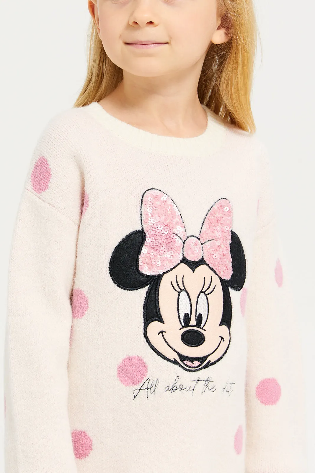 Girls Pink Minnie Mouse Embellished Pullover
