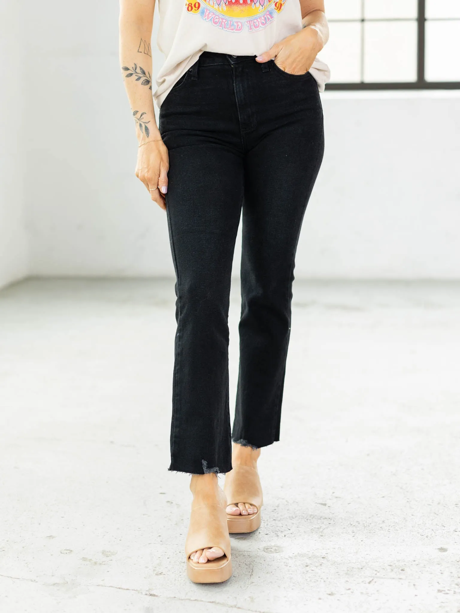 Just Black Washed Black Vintage Crop Flare
