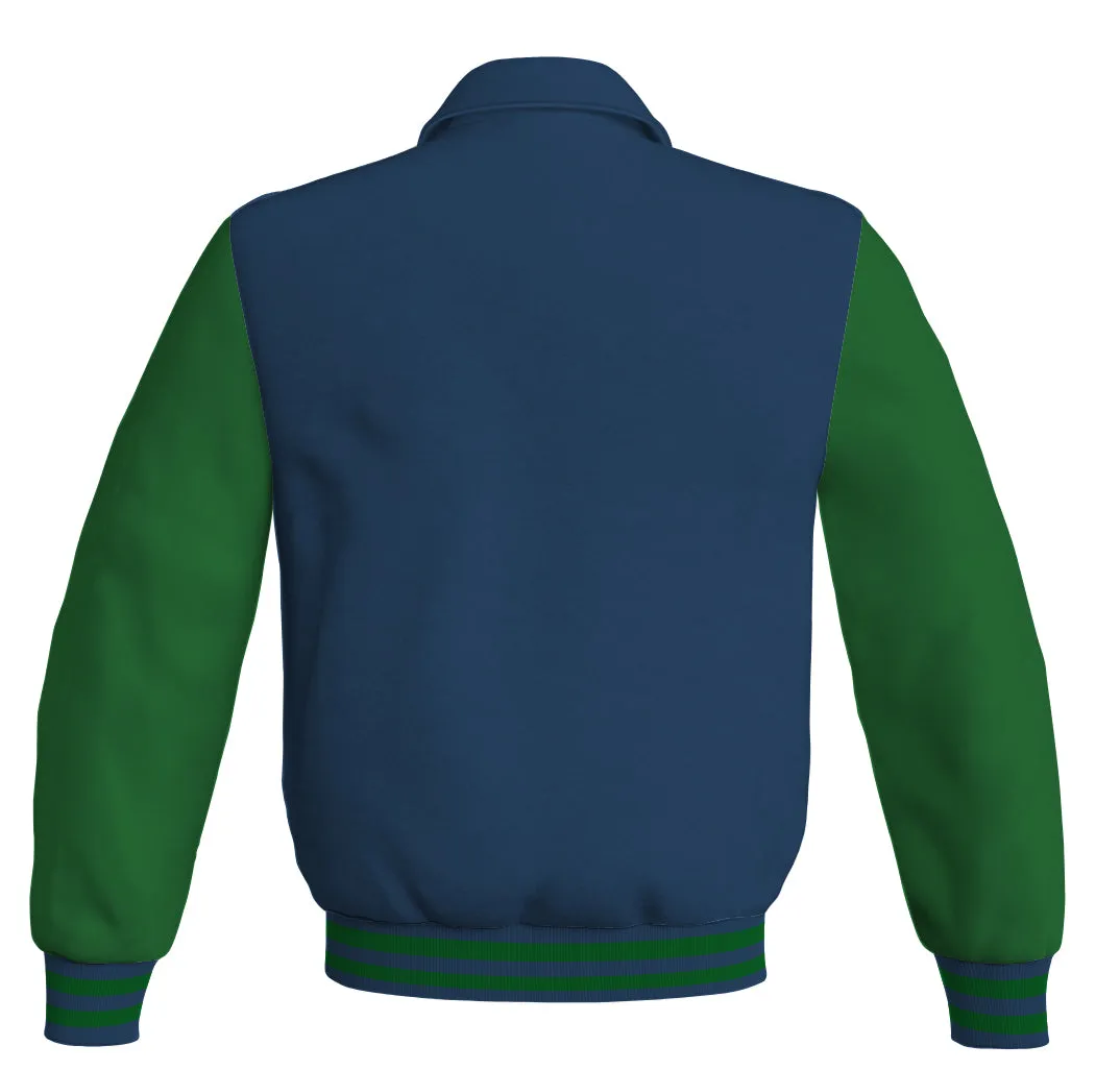 Luxury Bomber Classic Jacket Navy Blue Body and Green Leather Sleeves