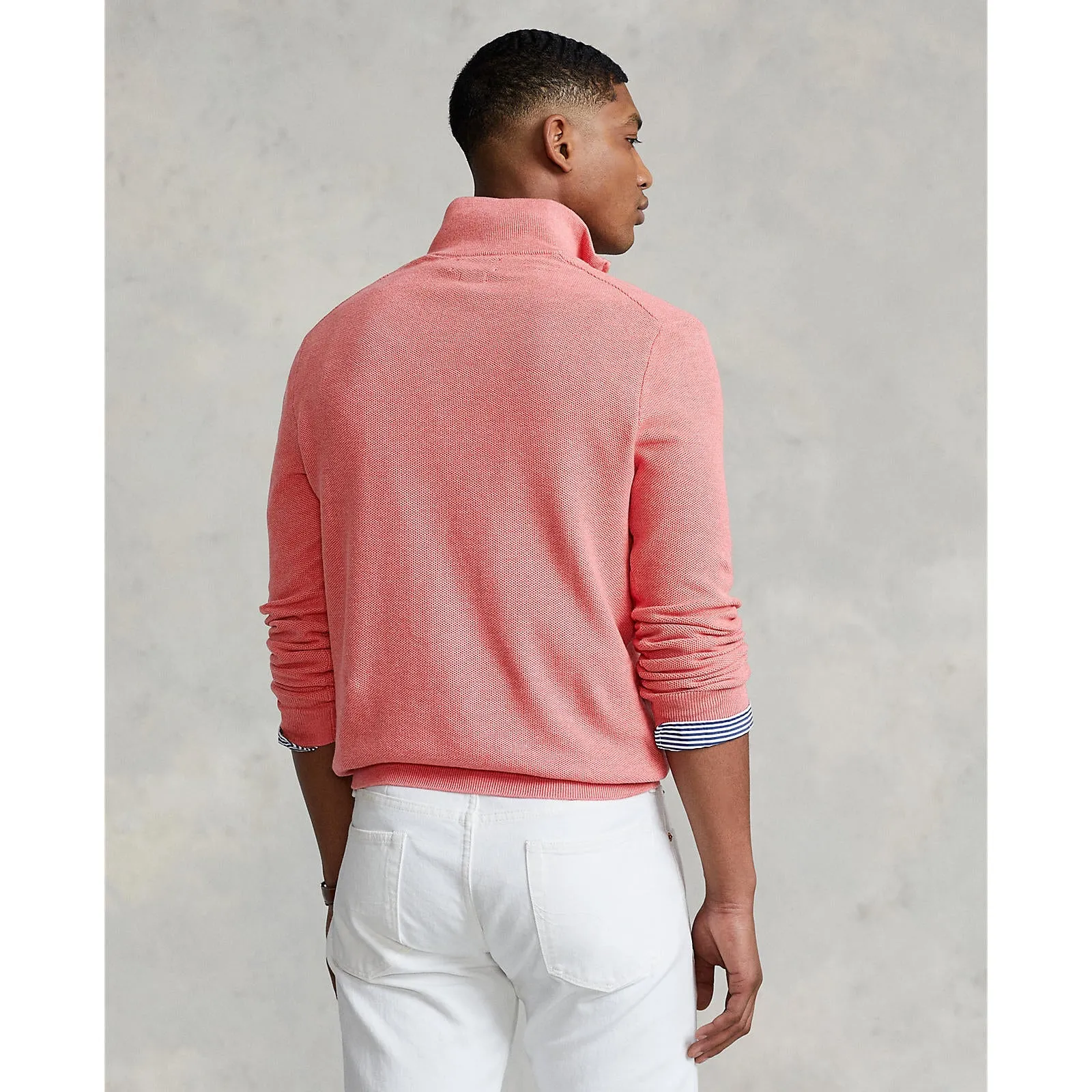 Mesh Knit Cotton Quarter Zip Sweater - Amalfi Red Heather