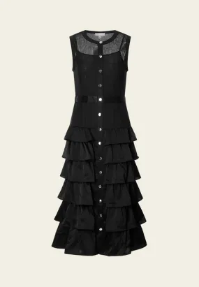 Mesh Ruffle-detail Sleeveless Dress