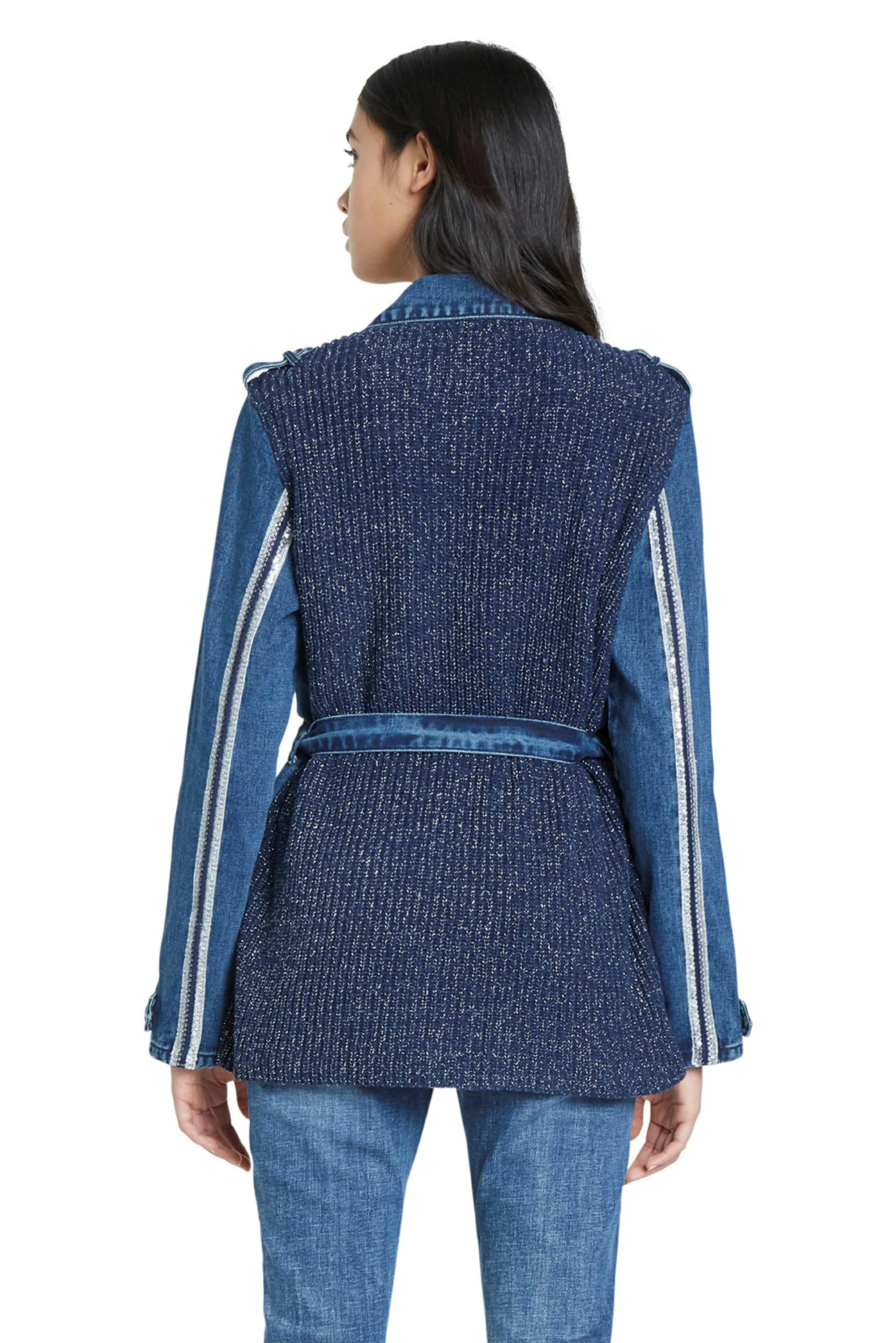 Mizuki Blue Denim Belted Parka Jacket with Sparkly Knit Back Desigual Style 20WWED10