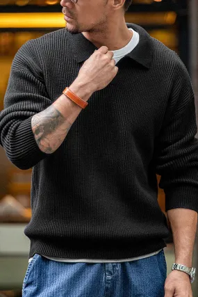 Retro lapel knit sweater vertical knitting polo shirt lazy pullover sweater