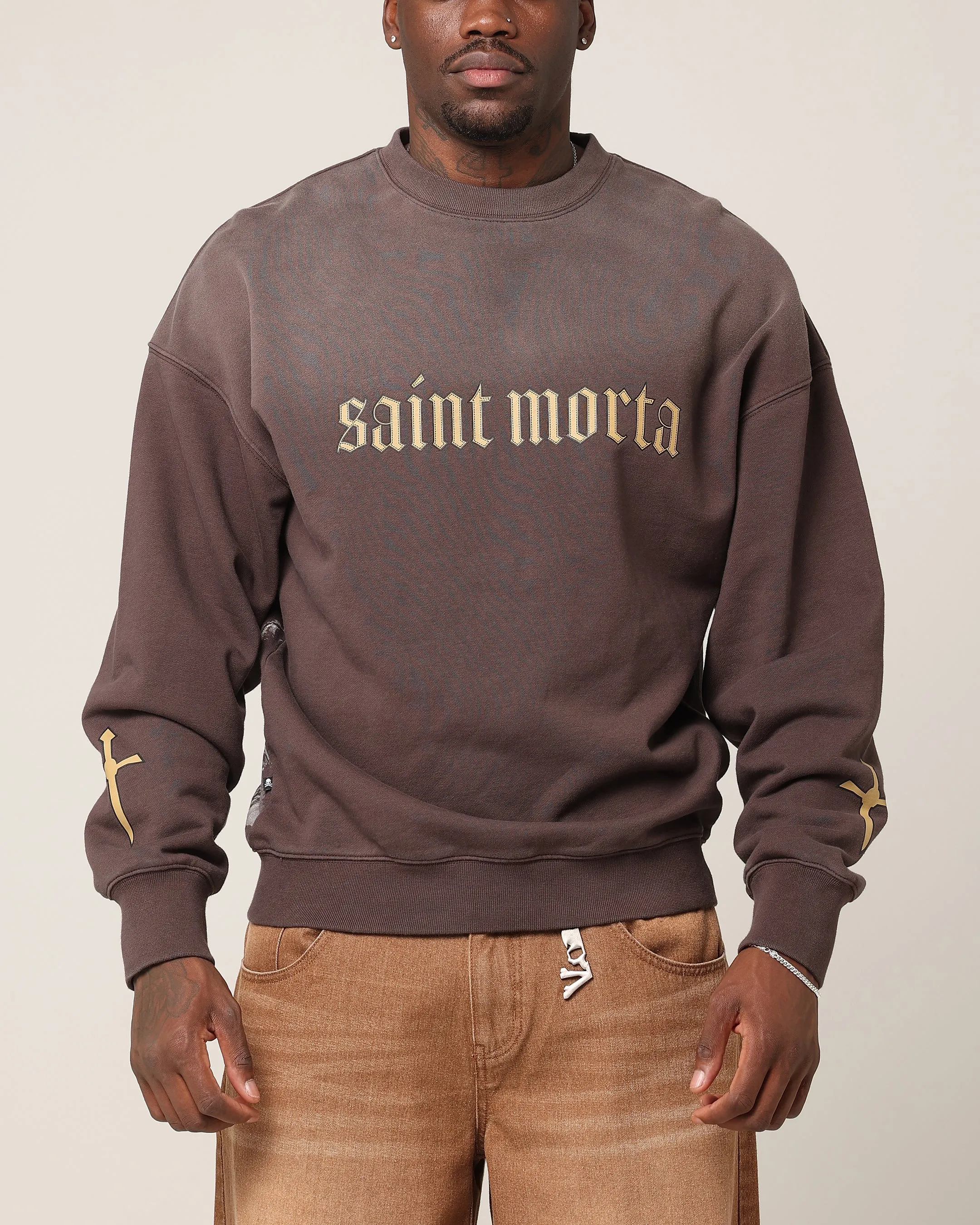 Saint Morta Divine Reverence Boxy Crewneck Brown