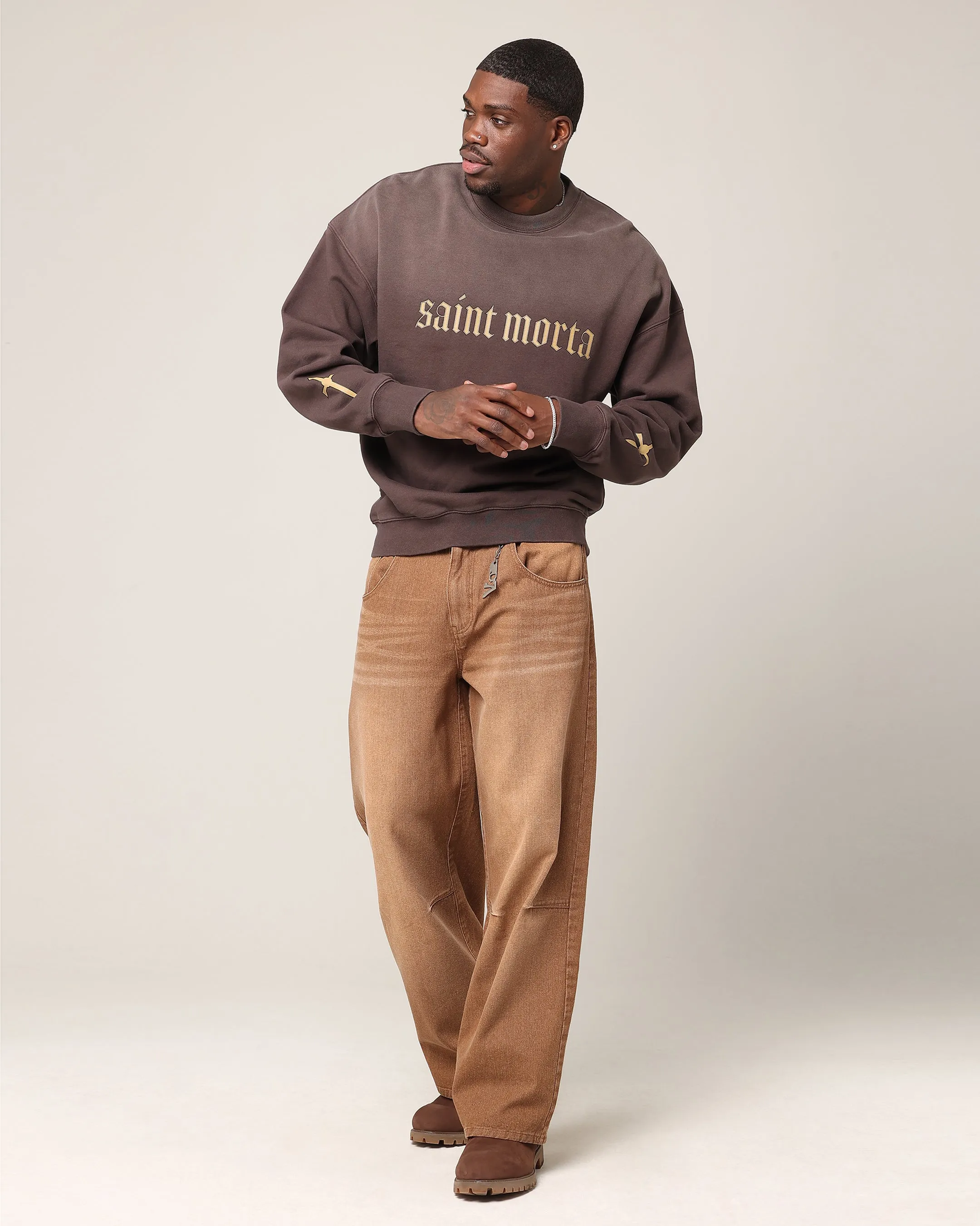 Saint Morta Divine Reverence Boxy Crewneck Brown