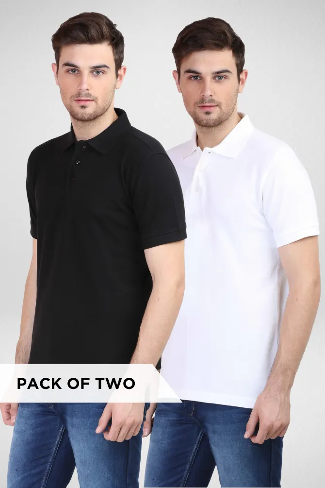White and Black Polo T-Shirts Combo for Men