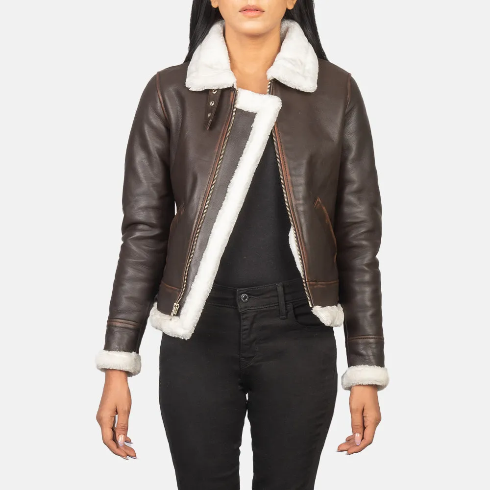 Women Brown Leather aviator Jacket