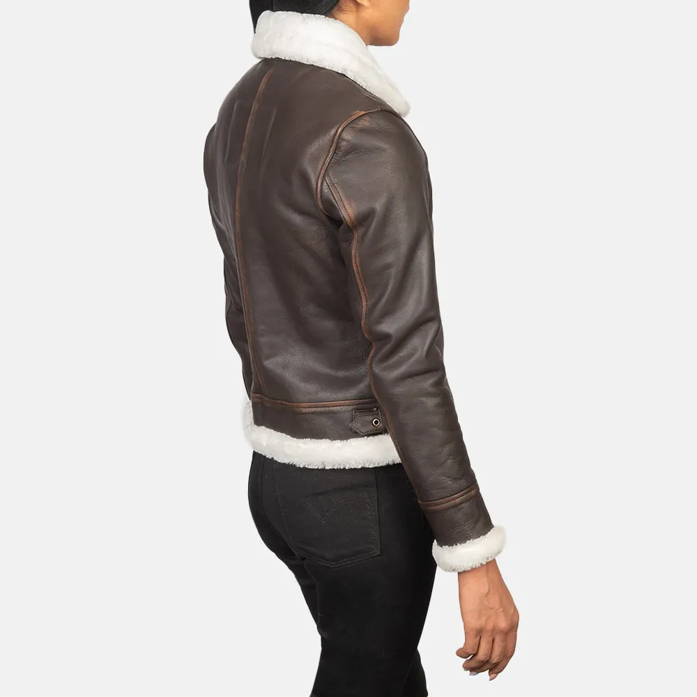Women Brown Leather aviator Jacket