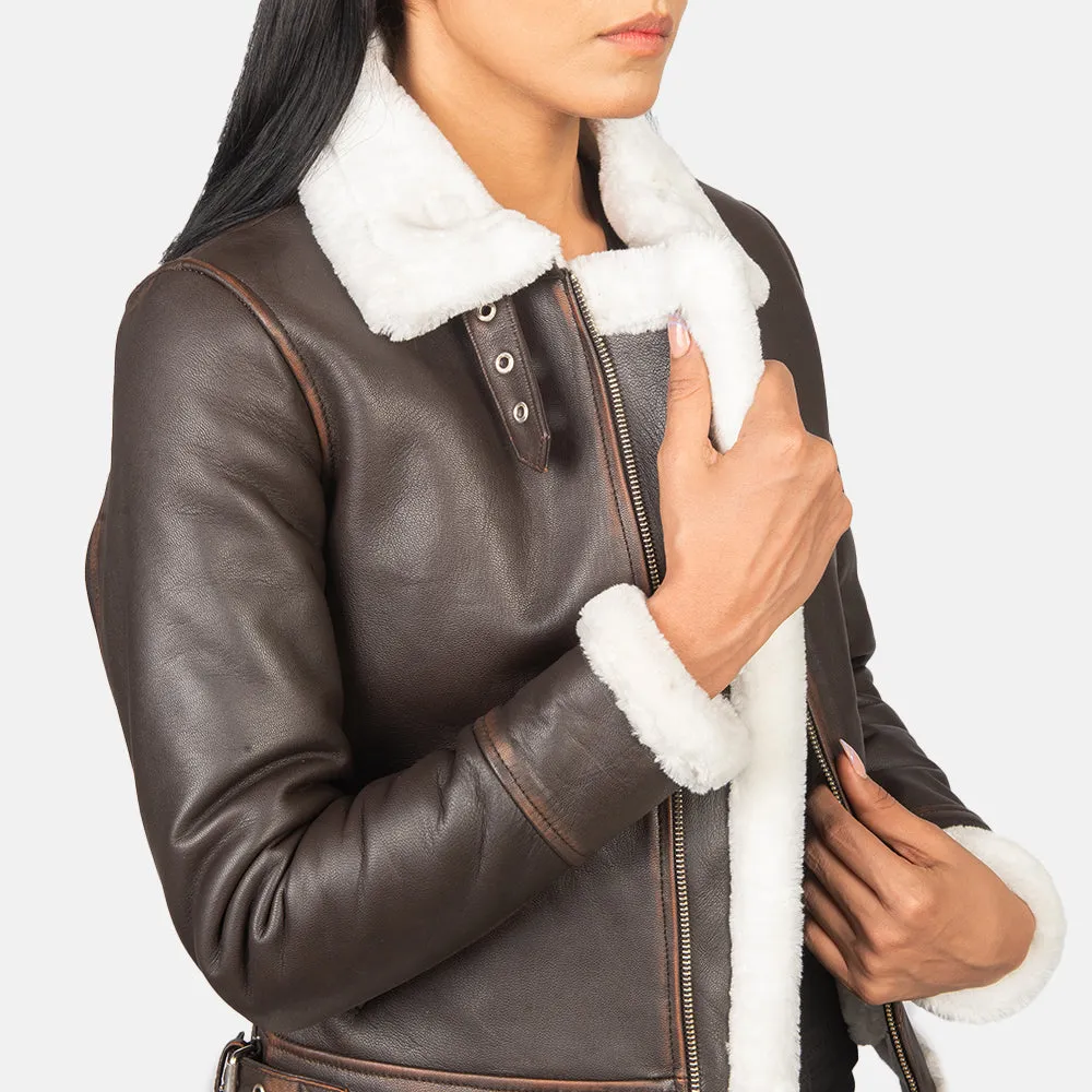 Women Brown Leather aviator Jacket