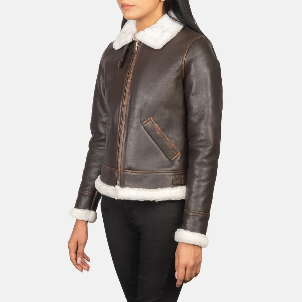 Women Brown Leather aviator Jacket